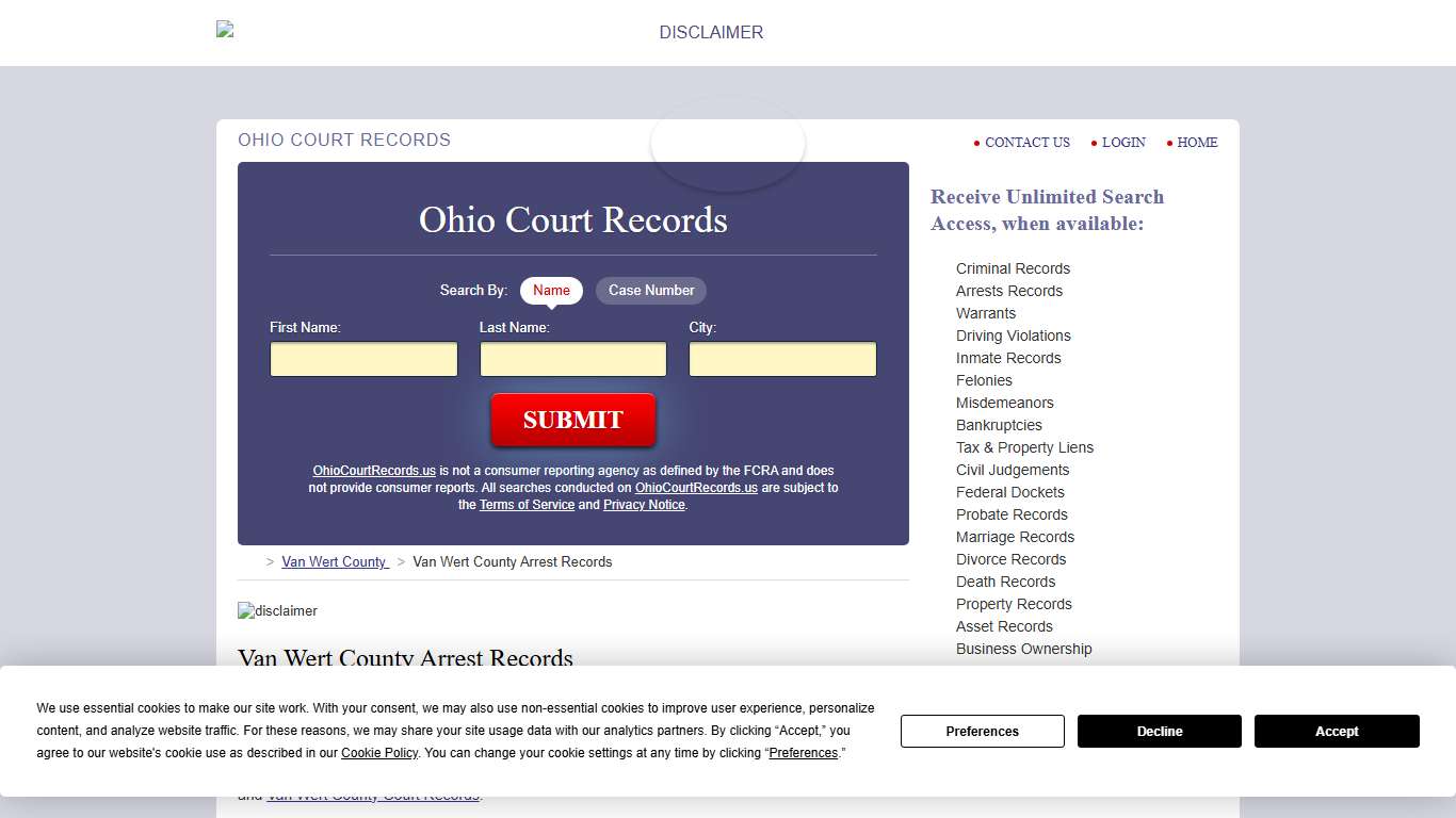 Van Wert County Arrest Records OhioCourtRecords.us