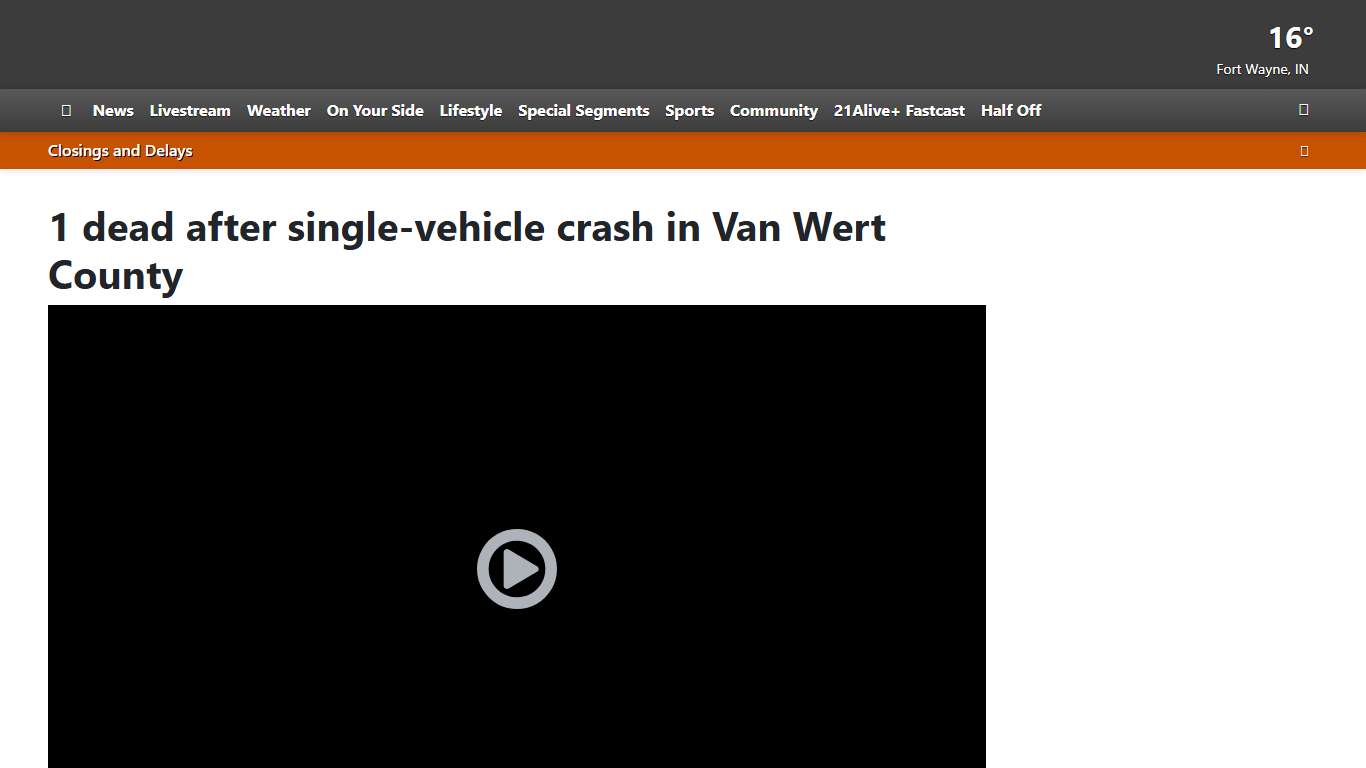 1 dead after single-vehicle crash in Van Wert County